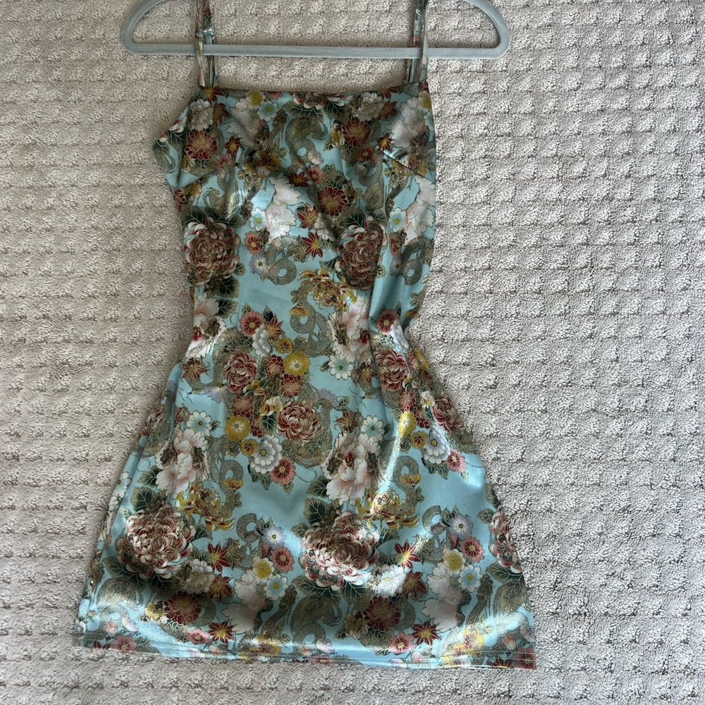 Urban outfitters light blue/multi colored mini dress.
